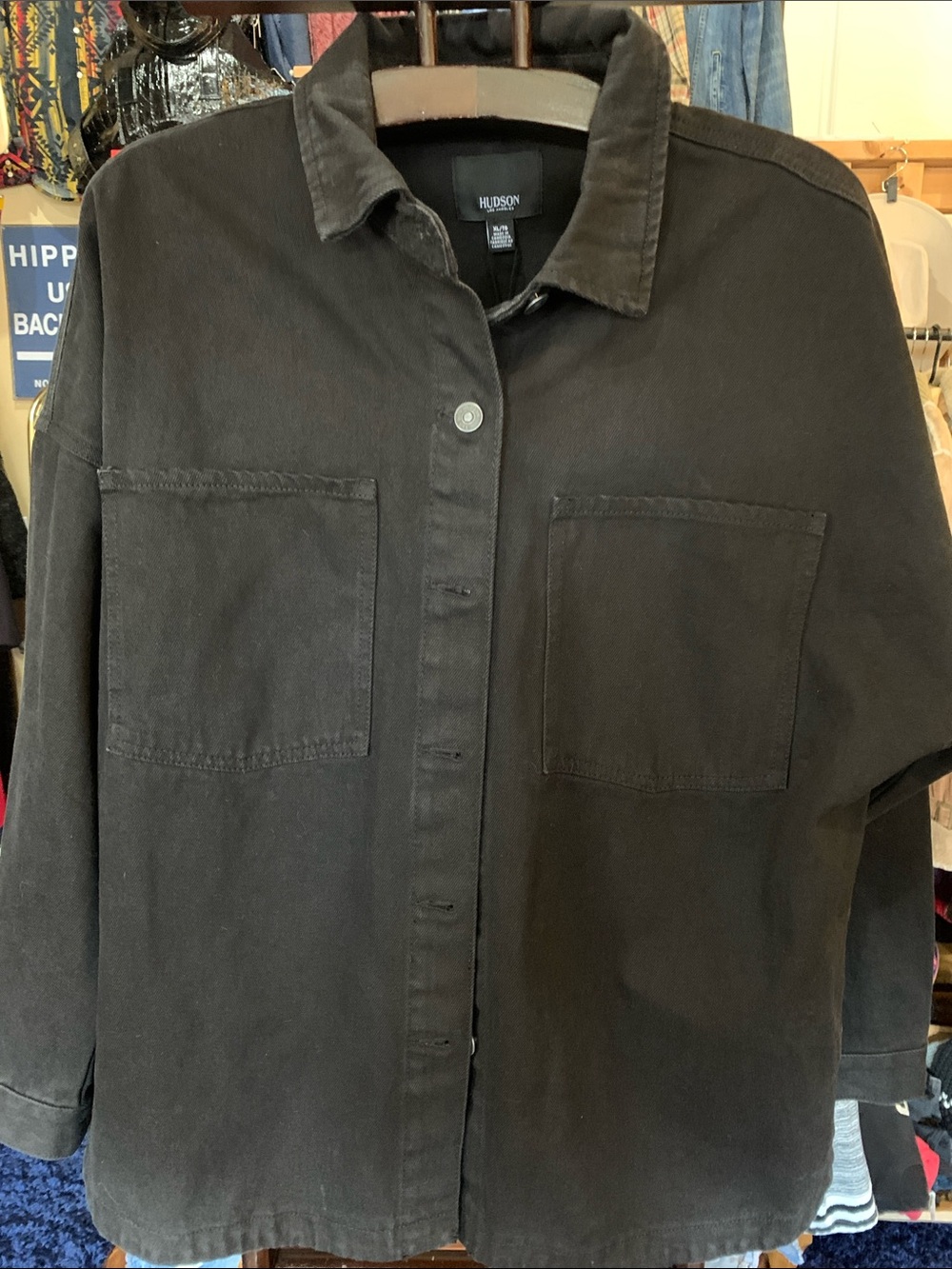 Hudson Jeans Black Oversized Button-Front Jean Jacket